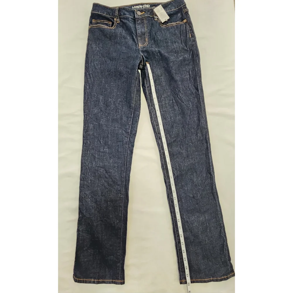 Lands' End Women Dark Denim Mid Rise Straight Jeans Sz 8 - Picture 5 of 14